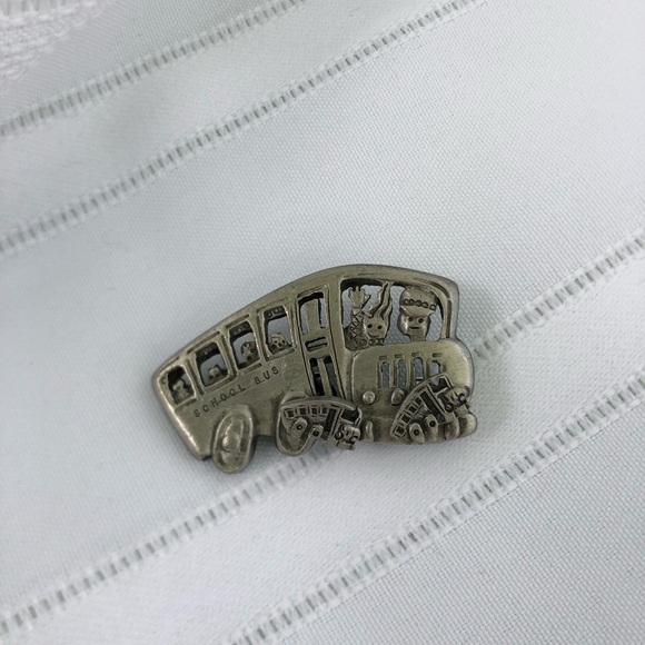 Vtg Silver School Bus Brooch and Earrings Set - Picture 2 of 8